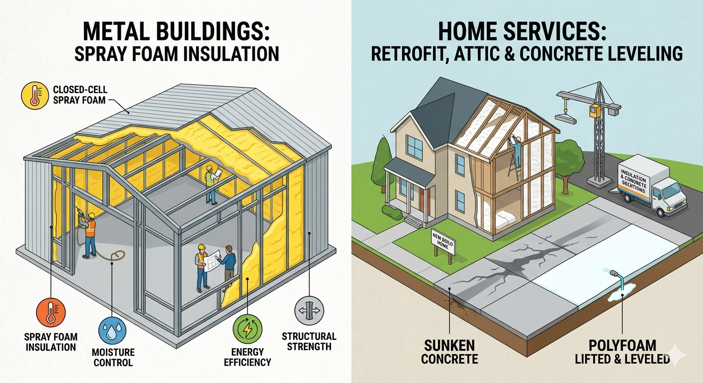 Spray Foam Insulation and Concrete Services for Homes and Metal Buildings